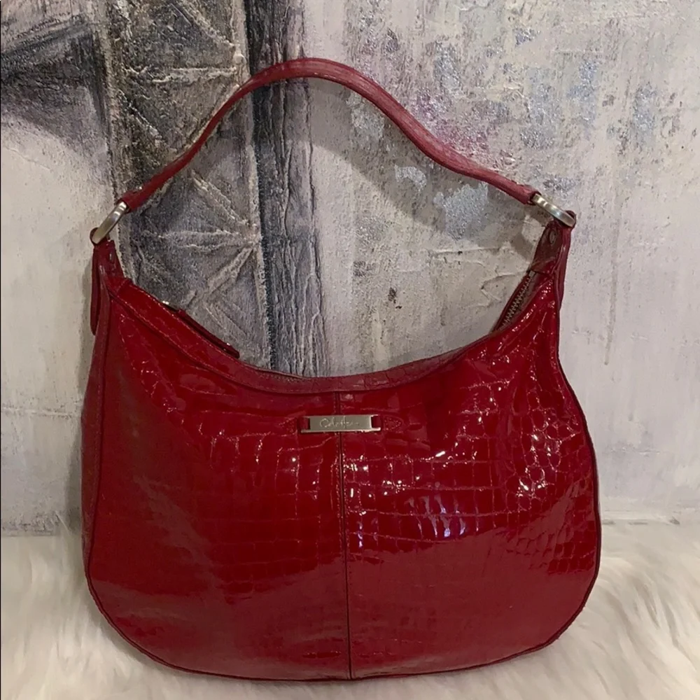 Cole Haan glossy Red leather crocodile Embossed bag